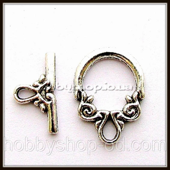 Замок тогл "вензель" срібло (2х1,4; h 1,3 см) 6 шт. в уп, фото 1