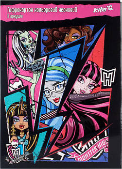 Картон кольоровий А4 5арк KITE мод 257 Monster High 24836 Гофра неон MH14-257K