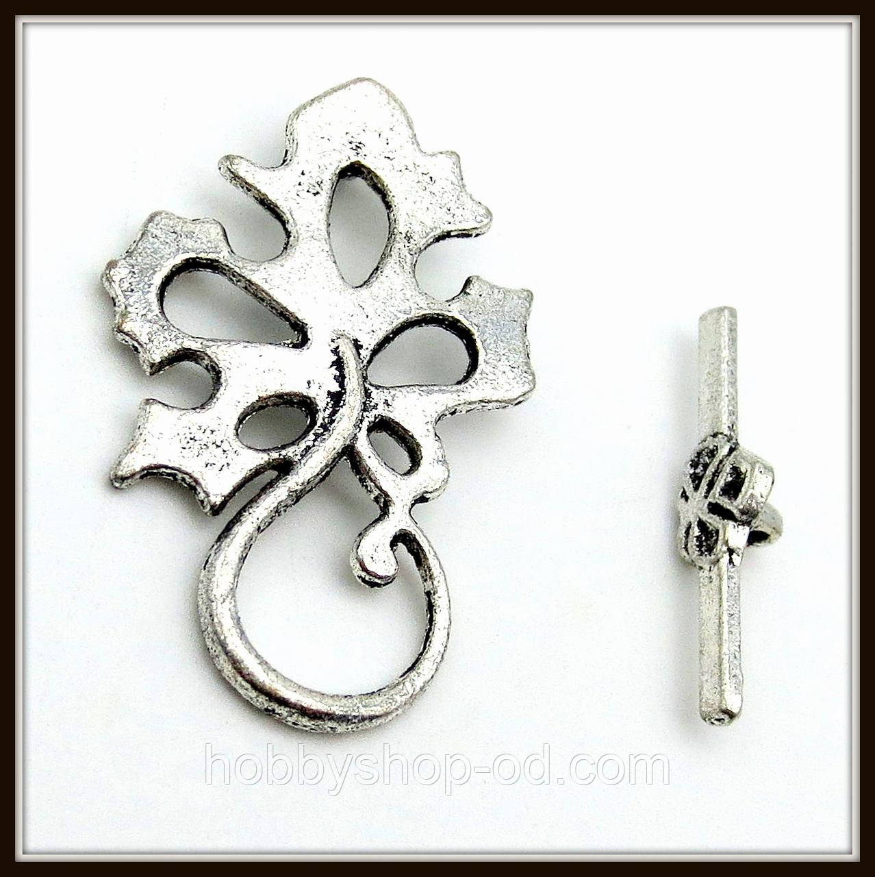 Замок тогл "лист" срібло (3,1х2,1, h 2,2 см) 4 шт. в уп, фото 1