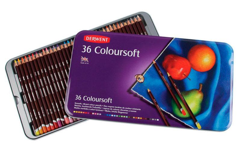 Олівці набір 36кол Derwent Coloursoft у металевій коробці D-0701028, фото 1