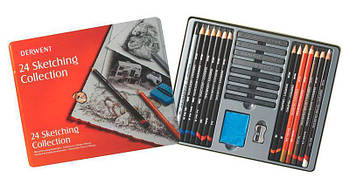 Нобор для графіки Derwent Sketching Collection 24 шт (8 брусків + 14 олівців + точилка і ластик) D-34306