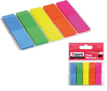 Закладки-індекси липкі паперові 5х12х50мм 125арк неон прямокутні Axent 2440-01-А