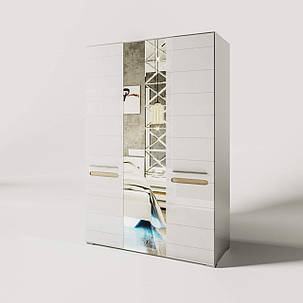 Шафа Б'янко 3Д з дзеркалом 2100х1500х570мм білий глянець + дуб сонома Світ Меблів, фото 2