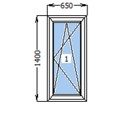 Окно металлопластиковое со створкой 650*1400