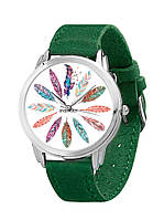 Часы наручные "Перья" (зеленый ремешок)