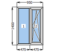 Окно металлопластиковое со створкой 950*1400