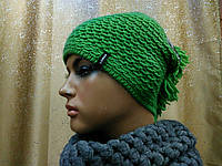 Молодежная женская шапка с ирокезом однотонная Shaggy TM Loman, полушерстяная, цвет зеленый, размер 55-57