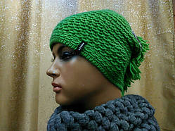Молодіжна жіноча шапка з ірокезом однотонна Shaggy TM Loman,  колір зелений, розмір 55-57
