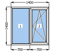 Окно металлопластиковое со створкой 1400*1400