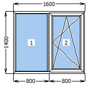 Окно металлопластиковое со створкой 1600*1400