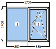Окно металлопластиковое со створкой 1700*1400