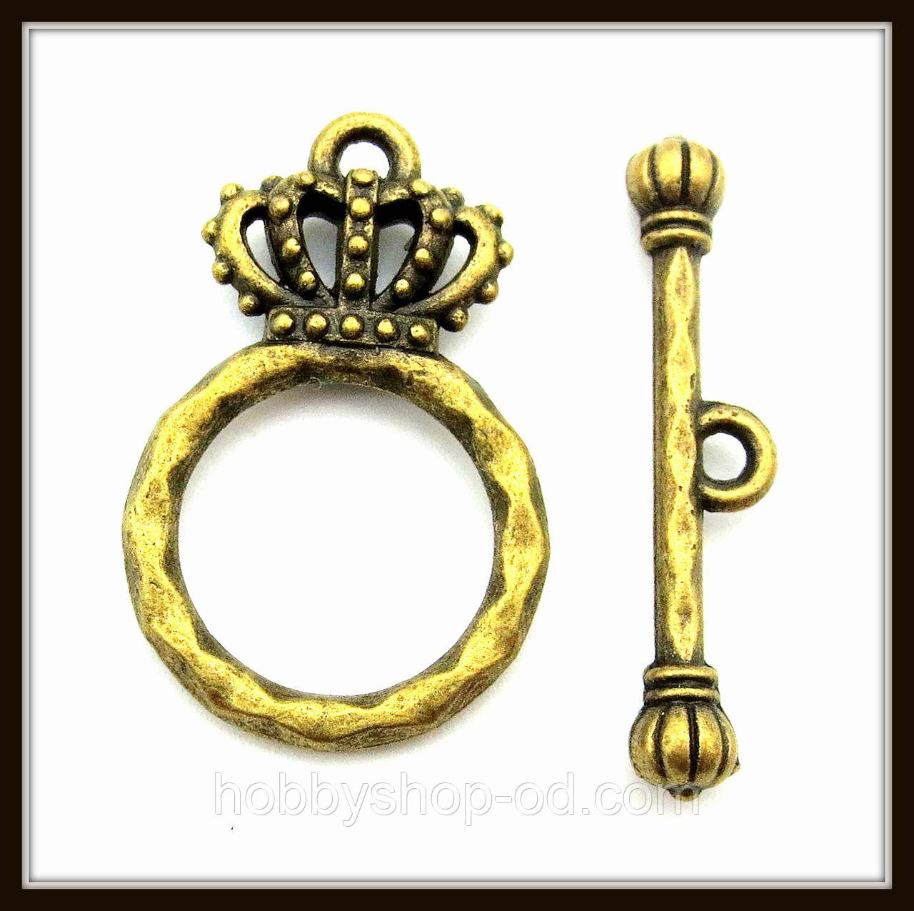 Замок тогл "корона" бронза (2,4х1,5, h 2,5 см) 5 шт. в уп, фото 1