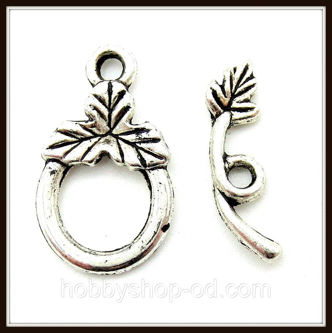 Замок тогл "листя" срібло (1,7х1, h 1,5 см) 8 шт. в уп, фото 1