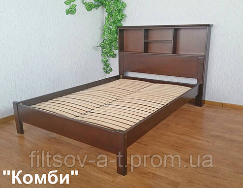 Кровать двуспальная деревянная с полками в изголовье из массива натурального дерева "Комби" от производителя, фото 2