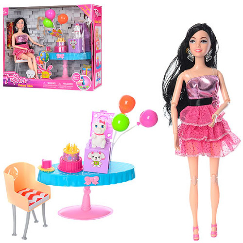 Лялька типу барбі 29 см набір День народження з меблями та аксесуарами, стіл, стілець, фігурка, торт, JX100-57