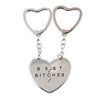 Кольца и цепи для ключей, Брелок, Разбитое сердце, Серебряный тон, Надпись " BEST BITCHES", 9.5 см x 3.1 см