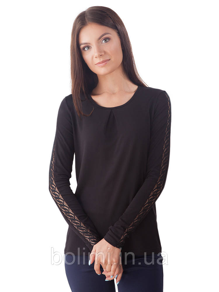 Блуза жіноча чорна з мереживними вставками на рукавах