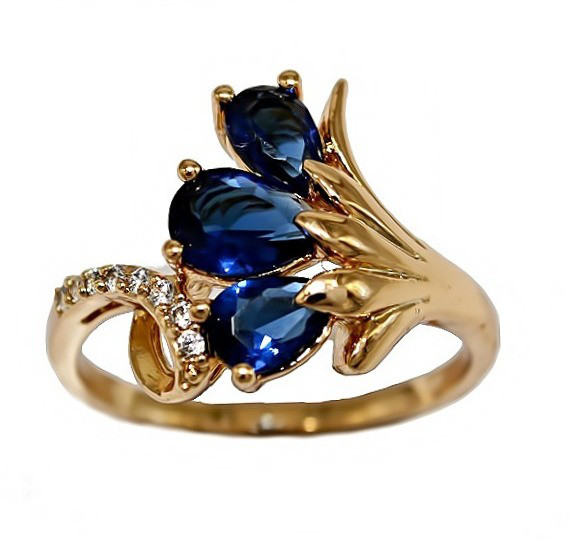 Каблучка XР. Позолота 18К. Камені: білий та синій циркон. Є: 17р 18р