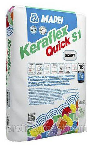 Еластичний, швидкосохнучий цементний клей Mapei Keraflex Quick S1 Grey/сірий 23 кг,Харків, фото 2