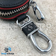 Ключниця кишенькова (шкіряна, чорна, на блискавці, з карабіном, кільцем), логотип авто Hyundai (Хундай), фото 3