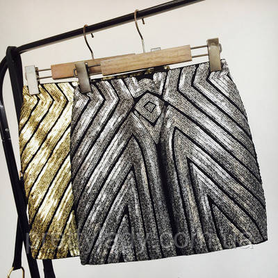 Жіноча бандажна спідниця з паєтками срібляста