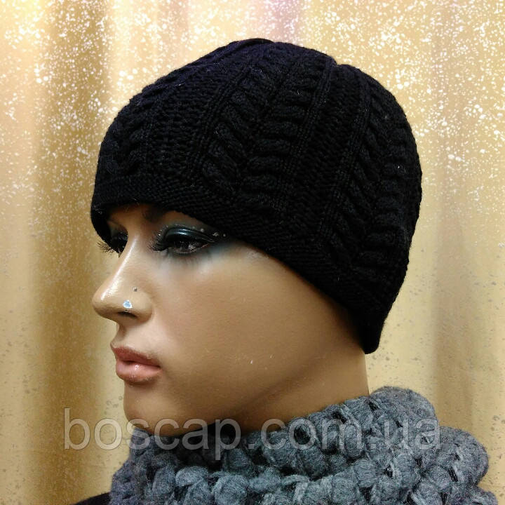 Стильна жіноча шапка Бона(Bona) TM Loman, подвійна і вовняна, колір чорний, розмір 56-58