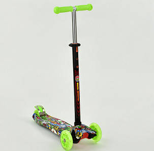 Самокат чотириколісний Scooter Maxi Print 1391 Салатовий. Світяться Колеса, фото 2