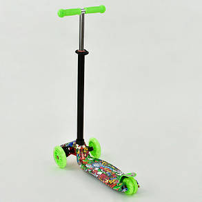 Самокат чотириколісний Scooter Maxi Print 1391 Салатовий. Світяться Колеса, фото 2