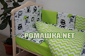 Набір в дитячу кроватку з 6 предметів Совята постіль м'які бортики велике одягнуло 140х100 подушка 3989