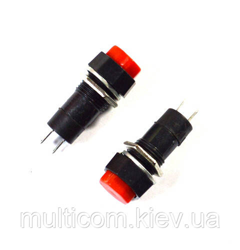 11-01-055RD. Кнопка середня PBS-11А (ON-OFF), 2pin, 1A-250V, з фіксацією, червона