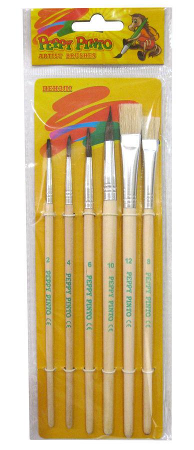 Набір пензлів 6шт. ARTIST Поні + Щетина №2,4,6,10 + №8,12 AB-6, фото 1