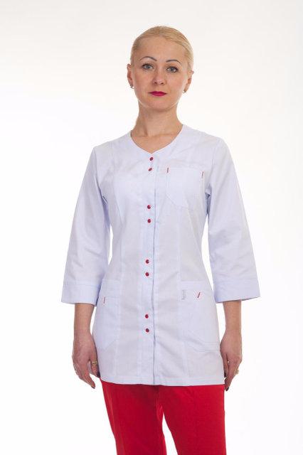 Медичний жіночий костюм на кнопках з червоними штанами (42-56 р)