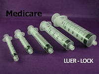 Шприц Luer-Lock "MEDICARE" 2,0 мл (трёхкомпонентный, с иглой 0,6*25мм) луер-лок (Медикаре)