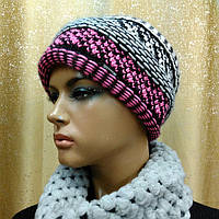 Жіноча шапка чалма Perfect TM Loman, подвійна в'язання,  колір меланж з рожевим, розмір 56-59