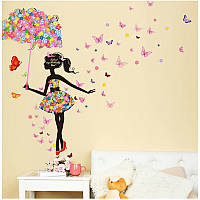 Наклейки в салон красоты Девушка под цветочным зонтом (лист 60 х 90 см ) Б151