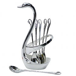 Набір чайних ложок (6шт) на підставці Лебідь , h-15, 13,5 см (462-2274)