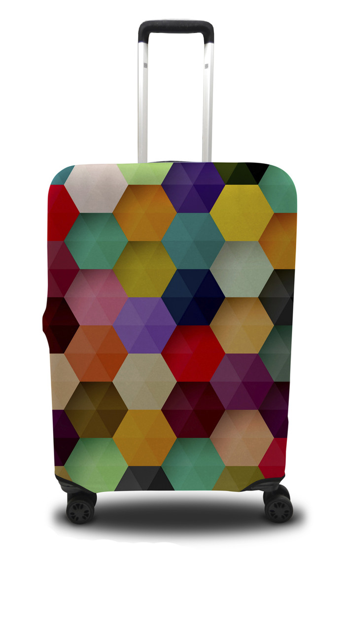 Чохол для валізи Coverbag шестикутник S жовто-рожевий
