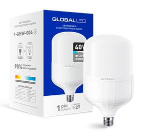 Світлодіодна лампа високопотужна GLOBAL 40W 6500 K E27 Код.58280