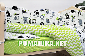 Набір в дитячу кроватку з 6 предметів Совята постіль м'які бортики велике одягнуло 140х100 подушка 3993