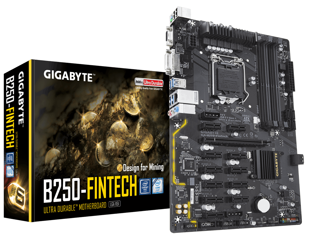 Материнська плата Gigabyte GA-B250-FinTech (s1151, Intel B250, 12 роз'ємів PCI-E)