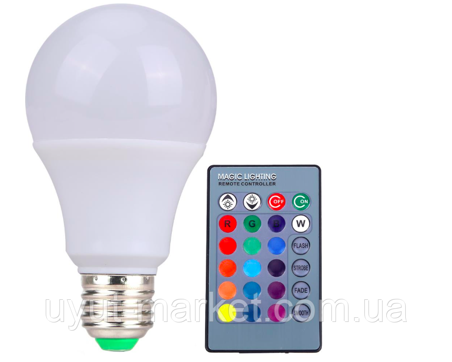 Кольорова світлодіодна лампа 3 Вт RGB LM735 E27 з пультом, фото 1