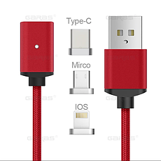 Garas магнітний кабель 3 в 1 MicroUSB / Type-C / Lightning рожевий, фото 2