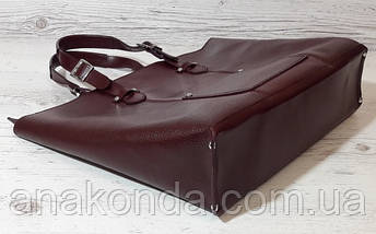 06 Натуральна шкіра, Велика сумка жіноча, марсала (бордова, вишня, темно-червона) з тисненням, на блискавці, фото 4