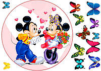 Вафельна картинка для торта "Мікі та Мінні Маус", кругла (лист А4, товщина 0,3 мм)
