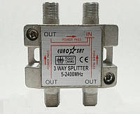 Splitter 3-way Germany 5-2400MHZ, с проходом питания, корпус металл