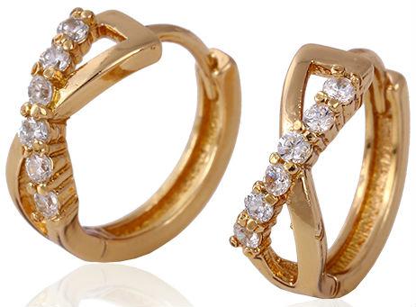 Сережки кільця Переплетення з цирконами позолота Gold Filled (GF113)