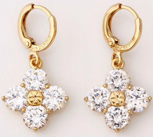 Сережки позолота Квітка з великими цирконами (GF507, фото 1