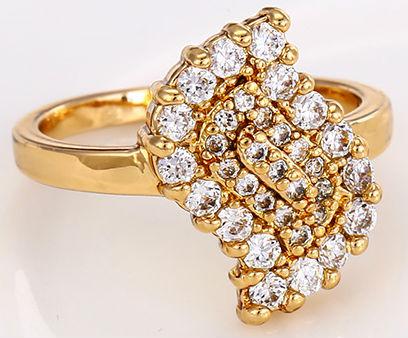 Кільце Лист позолочене gold filled з цирконами GF957 розмір 17