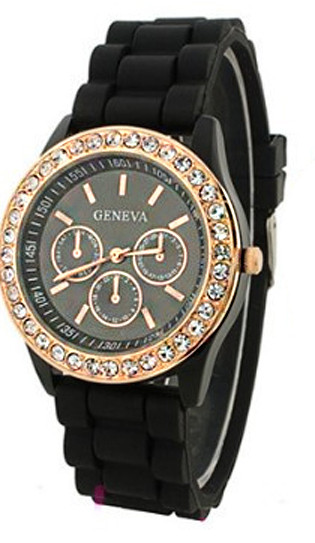Годинники жіночі GENEVA ЖЕНЕВА зі стразами Чорні, фото 1