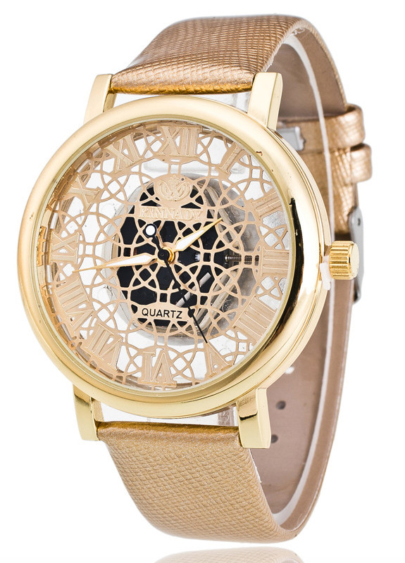 Жіночі годинники Мереживо Скелетон золотисті, фото 1
